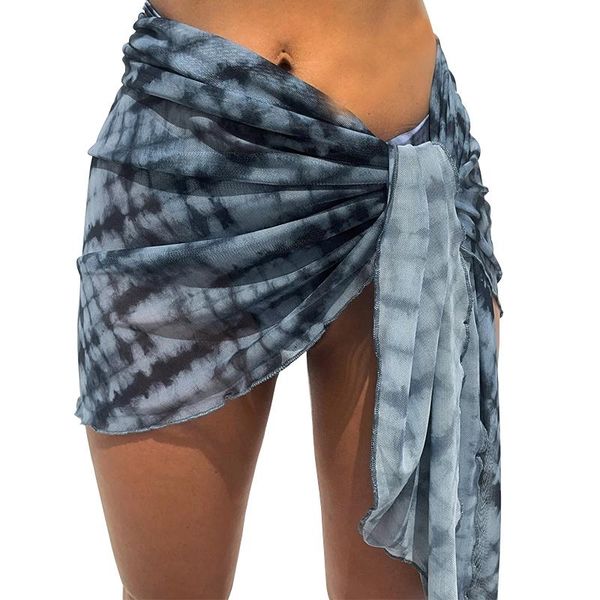 

women's swimwear tie dye sarong beach wear female swimming dress skirt, White;black