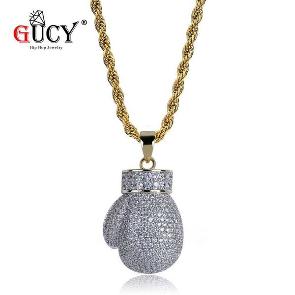 GUCY HIP HOP BOXING BEATED Ожерелье Все замороженные Micro Pave Cubic Zircon Камень Золотой Цвета Медный Материал Мужской Лучший Подарок X0707