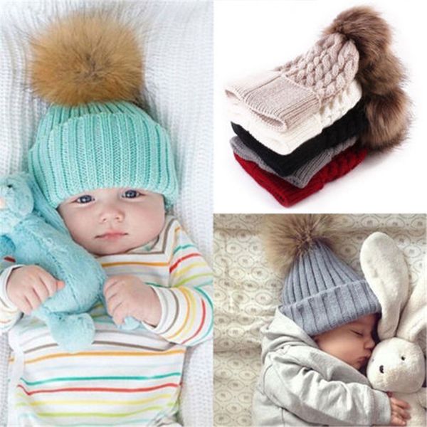

winter warm beanie hat for mom mother newborn baby toddler kids boys girls fur pom hat kids girls crochet ski ball cap, Black