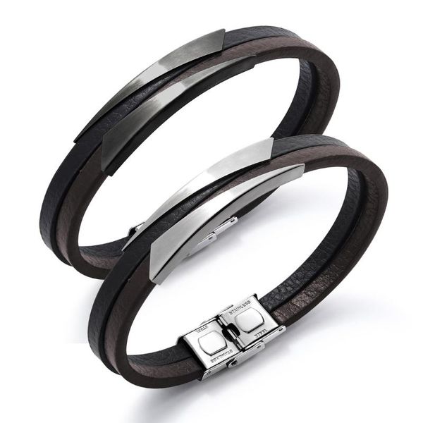 

tennis jhsl brand 2021 arrival trendy black and brown pu leather male men statement bracelets & bangles party gift, Golden;silver