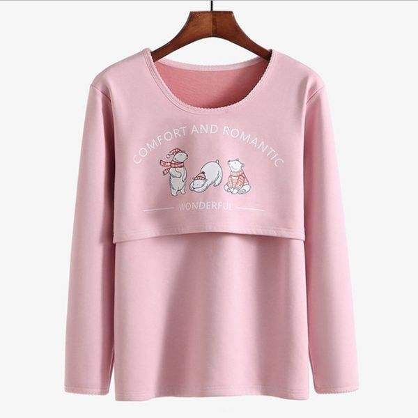 

plush and thickened maternity autumn single piece winter breast feeding clothing warm underwear cotton sweater, White
