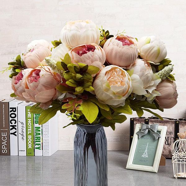 

decorative flowers & wreaths 2021 beautiful rose peony artificial silk small bouquet flores home party spring wedding decoration fake flower