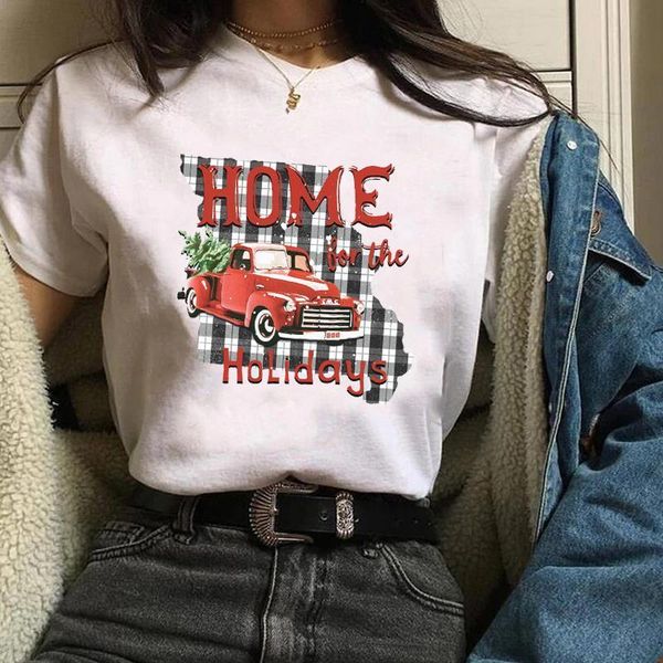 

women plaid vintage fashion holiday new year christmas tees graphic female ladies womens lady t-shirt t shirt t-shirts, White