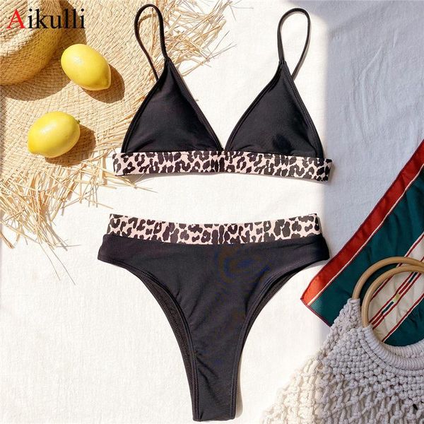 

women's swimwear black leopard print bikini swimsuits women high waist two-piece female bathing suit 2021 summer brazil bikinis set, White;black