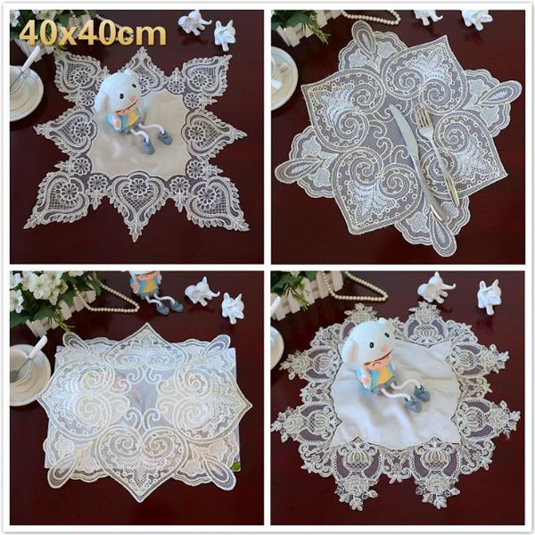 

table runner european octagonal velvet lace embroidered trim placemat bedroom balcony small mat cover cloth banquet party decor