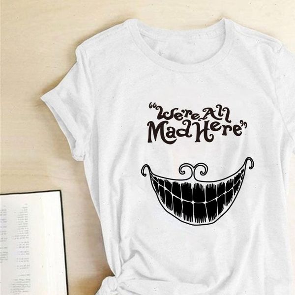 

were all mad here printing t shirts women summer graphic tees streetwear shirts for women loose short sleeve for teens, White