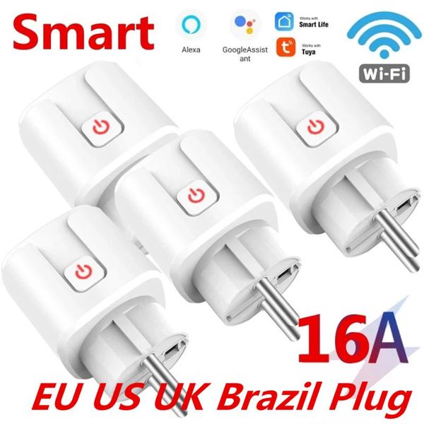 

smart power plugs 16a eu us wifi plug with monitor home wireless socket outlet works alexa google tuya app