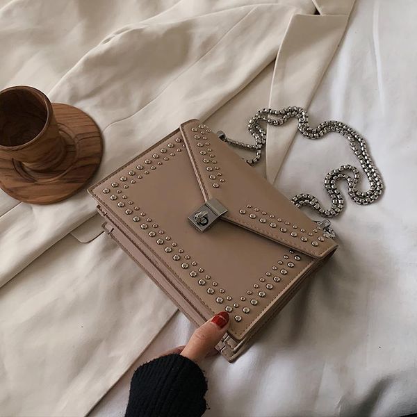 

shoulder bags scrub leather brand designer simple for women 2021 chain rivet luxury crossbody bag female fashion small handbags
