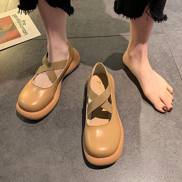 

dress shoes spring autumn woman platform mary janes cross-strapped elastic shoes lolita slip in thick soles leather casual 9224n zkef, Black