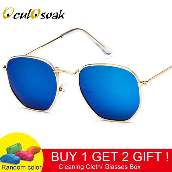 

sunglasses women brand designer small frame polygon clear lens men vintage sun glasses hexagon metal with box, White;black