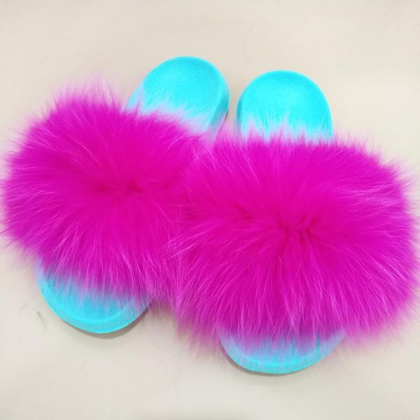 

slippers women non-slip fur slides real fluffy lovely plush furry drop, Black