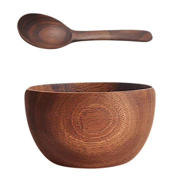 

bowls 2pcs wooden storage bowl salad tableware serving wood spoon for home