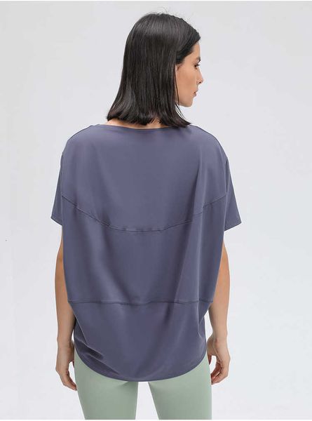 

no-see through yoga lu-57 t-shirt solid color fashion outdoor yoga tanks sports running gym cloth, Gray