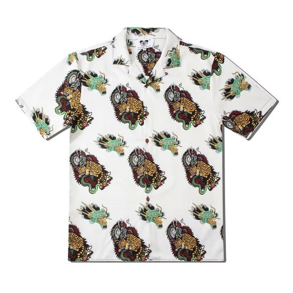 

men's casual shirts summer men chinese style dragon tiger print shirt lovers fashion short sleeve cool thin loose hawaiian beach haraju, White;black