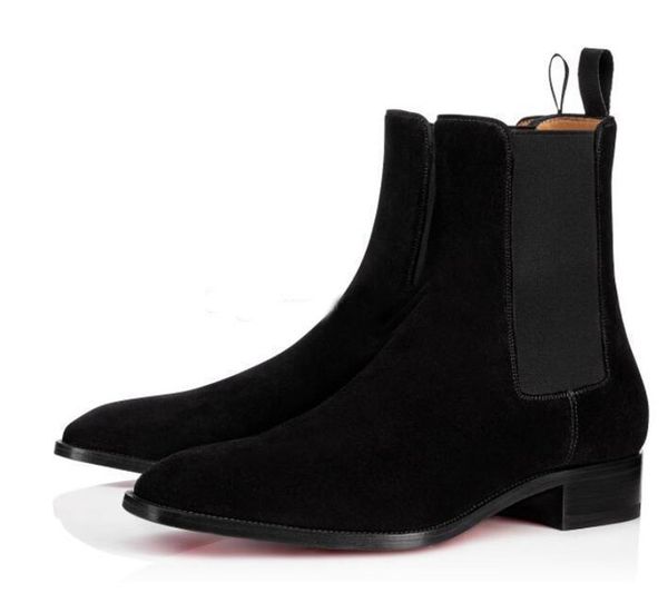 

high fall men's boots red sole ankle boot samson orlato men wedding dress leather flats shoes mid bootlia black suede low heel brand de