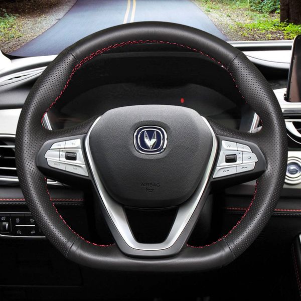 

diy hand-stitched leather steering wheel cover for changan cx70 eado cs35 auchan cs15/cs75 car accessories wheel cover