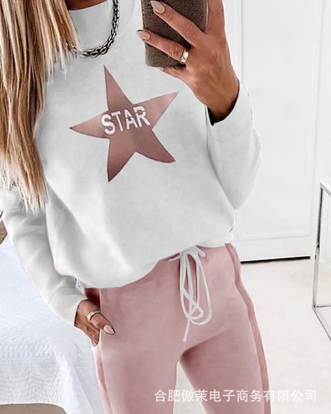 

women's tracksuits ladies pink star printing casual suit two-piece, Gray