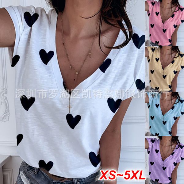 

2021 summer new solid color v-neck print short sleeve t-shirt 5 colors 9, White