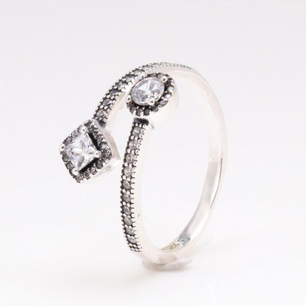 

cluster rings 100% 925 sterling silver pan ring glittering square open button elegant for women wedding party gift fashion jewelry, Golden;silver