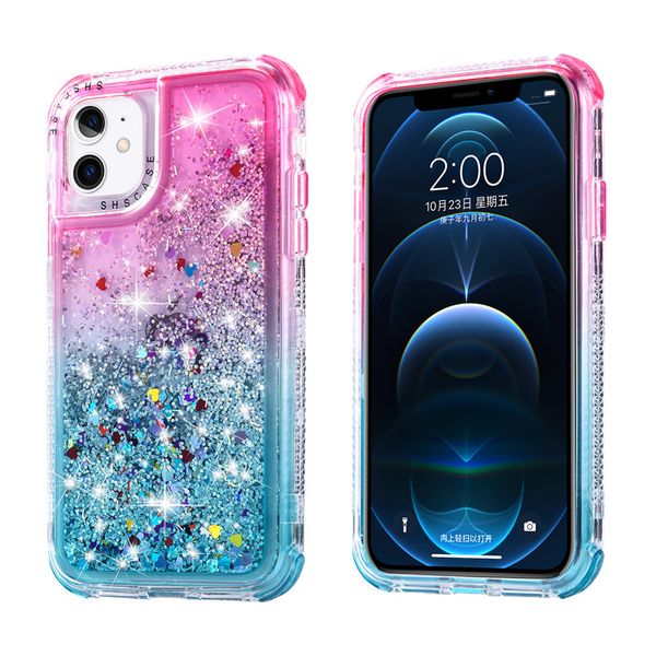 Per Samsung S21 Ultra Custodie per telefoni Gradient 3 in 1 PC TPU Bling Quicksand Glitter Cover posteriore B