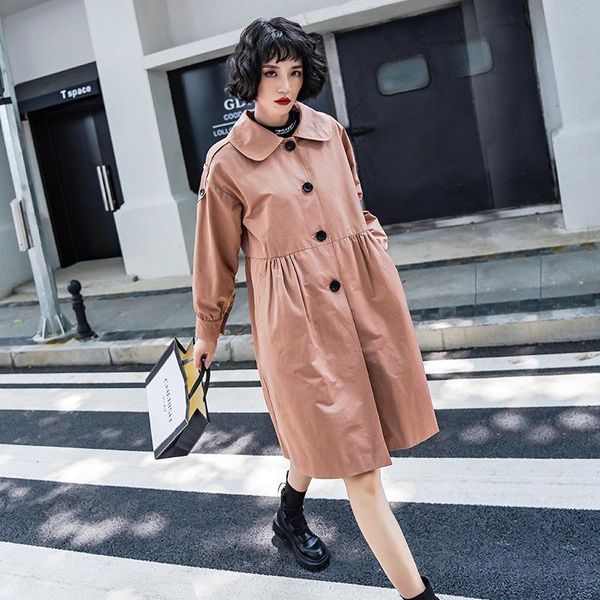 

women's trench coats coat mid-length trencas clothes korea ladies windbreaker autumn clothing casual style, Tan;black