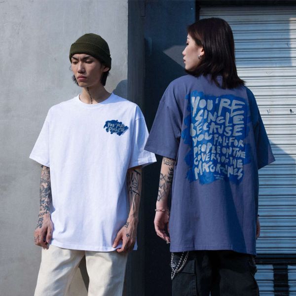 

vamtac 2021 new street style graffiti letter printing fashion brand men's and women's loose short sleeve t-shirt, White;black
