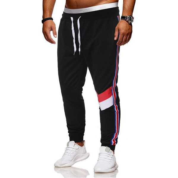 

men's pants comfortable soft cotton fitness casual polyester men workout skinny trousers jogger pant drop, Black