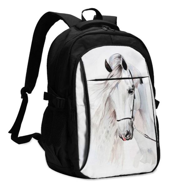 

backpack lapschool backpacks watercolor andalusian horse portrait usb charging business travel bag classicle design