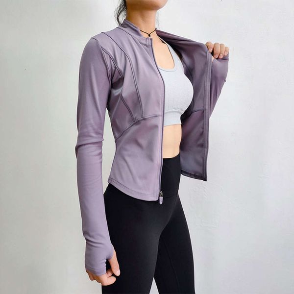 

2021autumn and winter 2020 new naked sports coat slim yoga suit women's zipper long sleeve fitness top, Gray