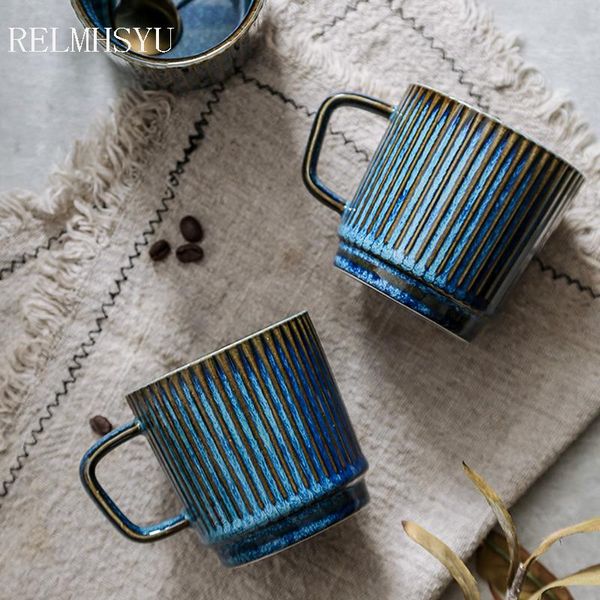 

mugs 1pc relmhsyu 249ml japanese style retro blue ceramic couple cup mug office coffee tea water personality drinkware