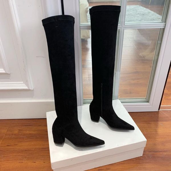

boots suede long high heels 2021 fall women shoes concise outdoor winter for pointed toe over-the-knee boot, Black