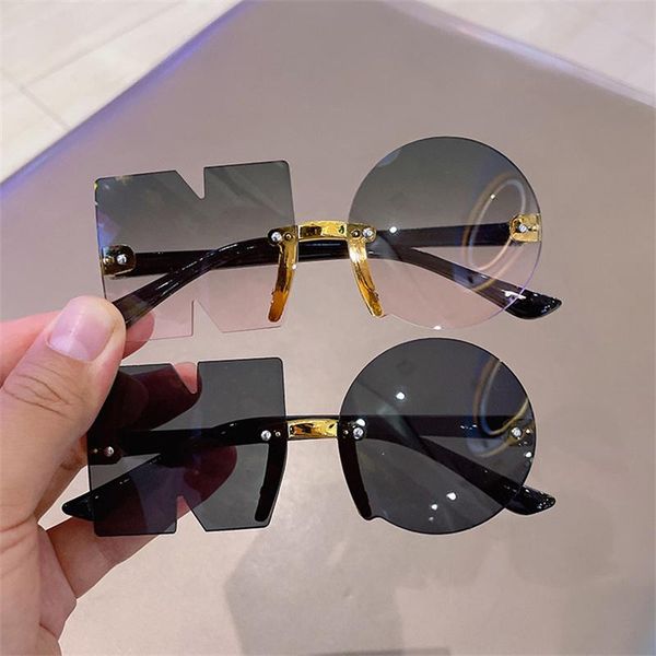 

sunglasses 2021 fashion trend irregular rimless children 's metal round square kids sun glasses frame eyewear party gift, Blue