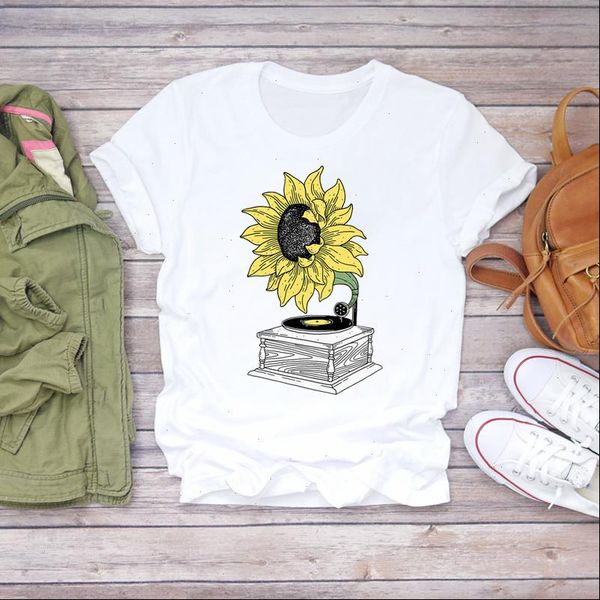

women 2021 sunflower vintage fashion printing print summer shirt t shirts t graphic female ladies womens tee t shirt, White