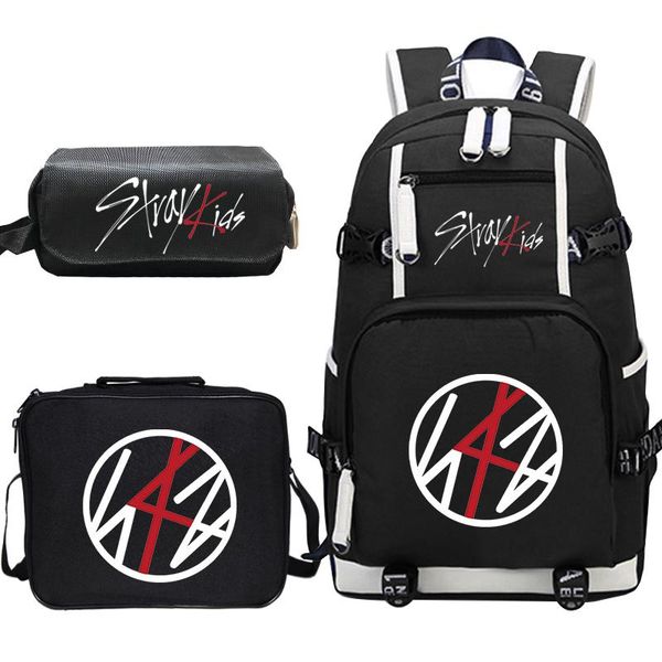 

backpack fashion stray kids kpop 3pcs/set school bags for teenage girls boy lunch totes pencil case travel lapbackpacks