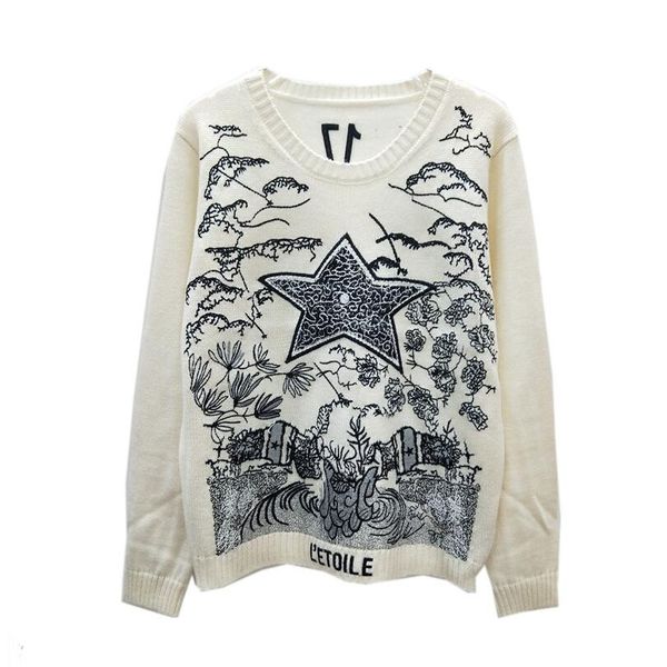 

fashion cashmere embroidery sweater women's dor high-end long sleeve sweater pullover designer runway autumn winter w118, White;black