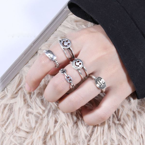 

ring dadongmen net red same thai silver smiling face female fashion personality geometric hip hop rap open