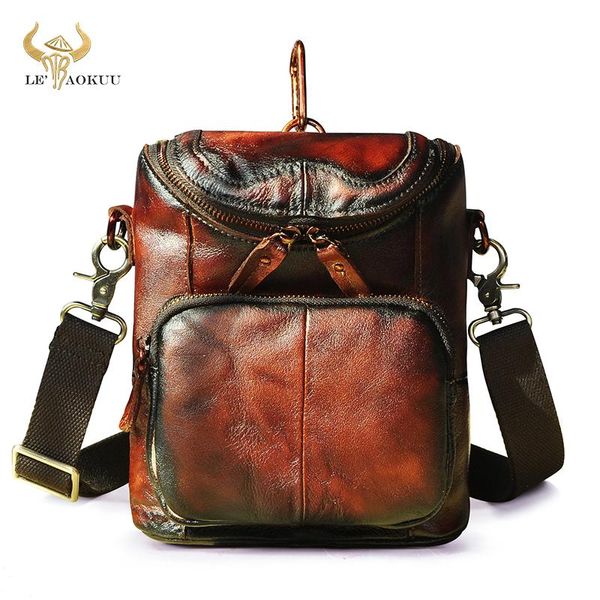 Marsupi Vino Vera Pelle Uomo Design Hook Crossbody Messenger Bag Fashion Travel Fanny Belt Sigaretta per uomo 611-74