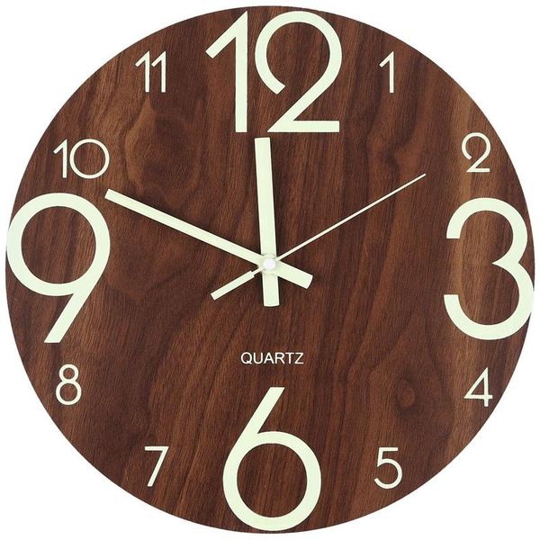 

luminous wall clock,12 inch wooden silent non-ticking kitchen wall clocks with night lights for indoor/outdoor living room bedro