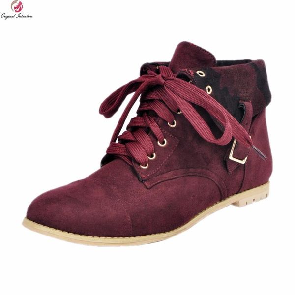 

boots original intention women cool ankle round toe square heels elegant wine red shoes woman plus size 4-15, Black