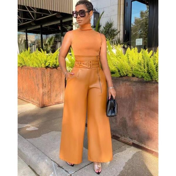 

women's pants & capris high waisted pu leather trousers with belt women black brown wide leg long pockets fashionable bottoms winter st, Black;white