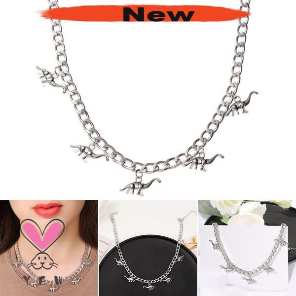 

chains vintage harajuku goth punk metal dinosaur shape pendant chain choker necklace for women egirl cool hip hop trendy jewelry cham, Silver
