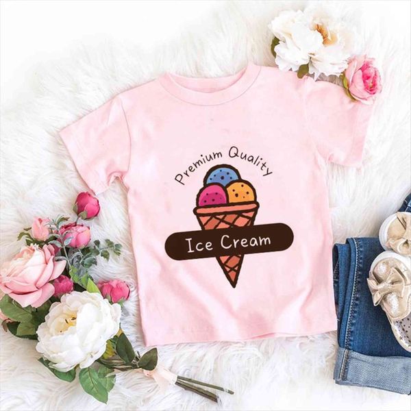 

baby girl ice cream t shirt big girls tee shirts children 3 8 years summer short sleeves cartoons, Blue