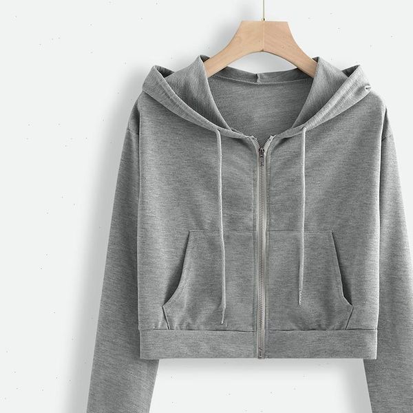 

korean hoodie crop for teen girls harajuku zipper pockets long sleeve hooded sweatshirts autumn thin blouse jackets moletom, Black