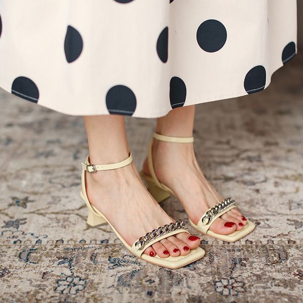 

sandals 2789-11 sandals women's summer fairy style high heeled shoes with metal chain nmgv, Black