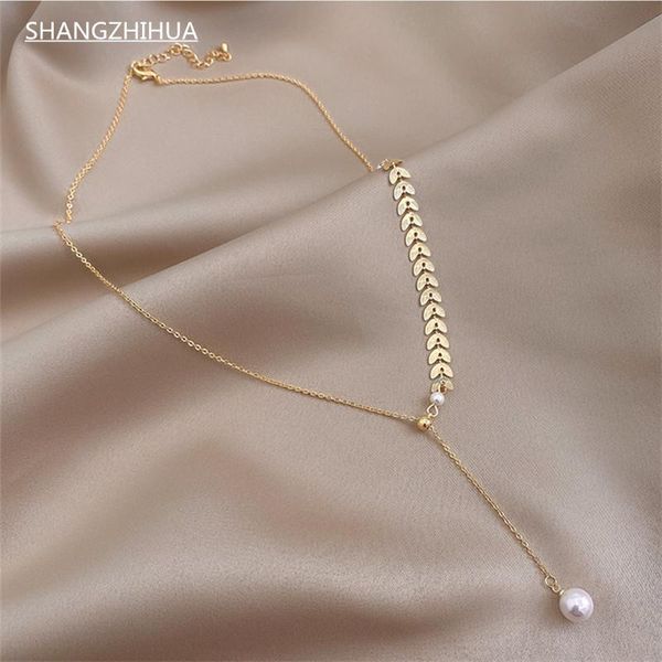 

pendant necklaces 2021 retro wheat leaf clavicle chain sling accessories korean women's jewelry fashion short necklace party, Silver