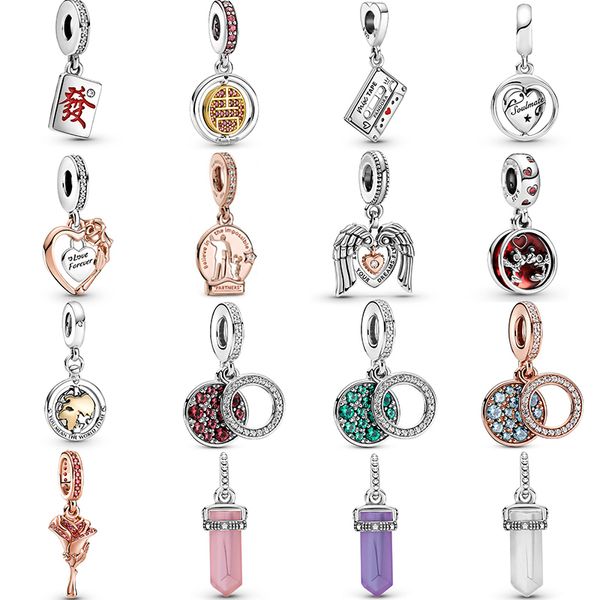 Ciondoli in argento sterling 925 per donna gioielli fai da te adatti bracciali Pandora cuori pietre preziose perline moda con borsa originale