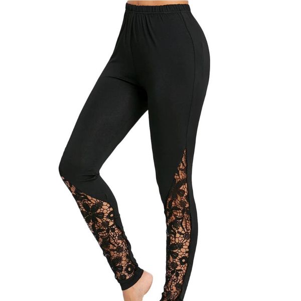 

women's leggings imcute high waist black lace ladies floral side panel cut out plus size s m l 2xl