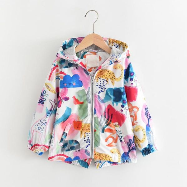 

jackets fashion girls and coats full of animal printing kids hooded coat zipper children outerwaer clothing, Blue;gray