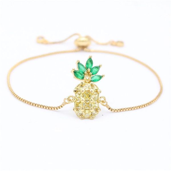 

charm bracelets poshfeel cute cz crystal fruit pineapple bracelet jewelry chain link adjustable & bangles for women mbr190066, Golden;silver