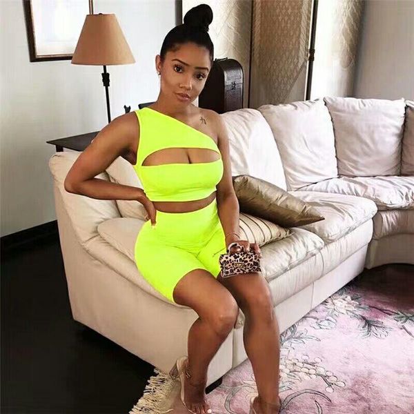

2021 new women yellow two piece bodysuit one shoulder bandage jumpsuits knitted jumpsuits wholesale, Black;white